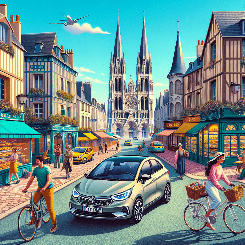 City car in Amiens with Cathedral, Jules Verne's house, bakeries