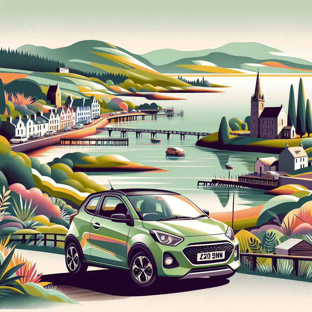 City car in vibrant Argyll and Bute landscape with historical buildings