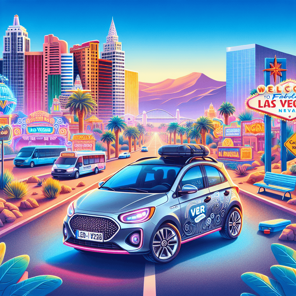 Coche urbano en Las Vegas entre casinos y palmeras