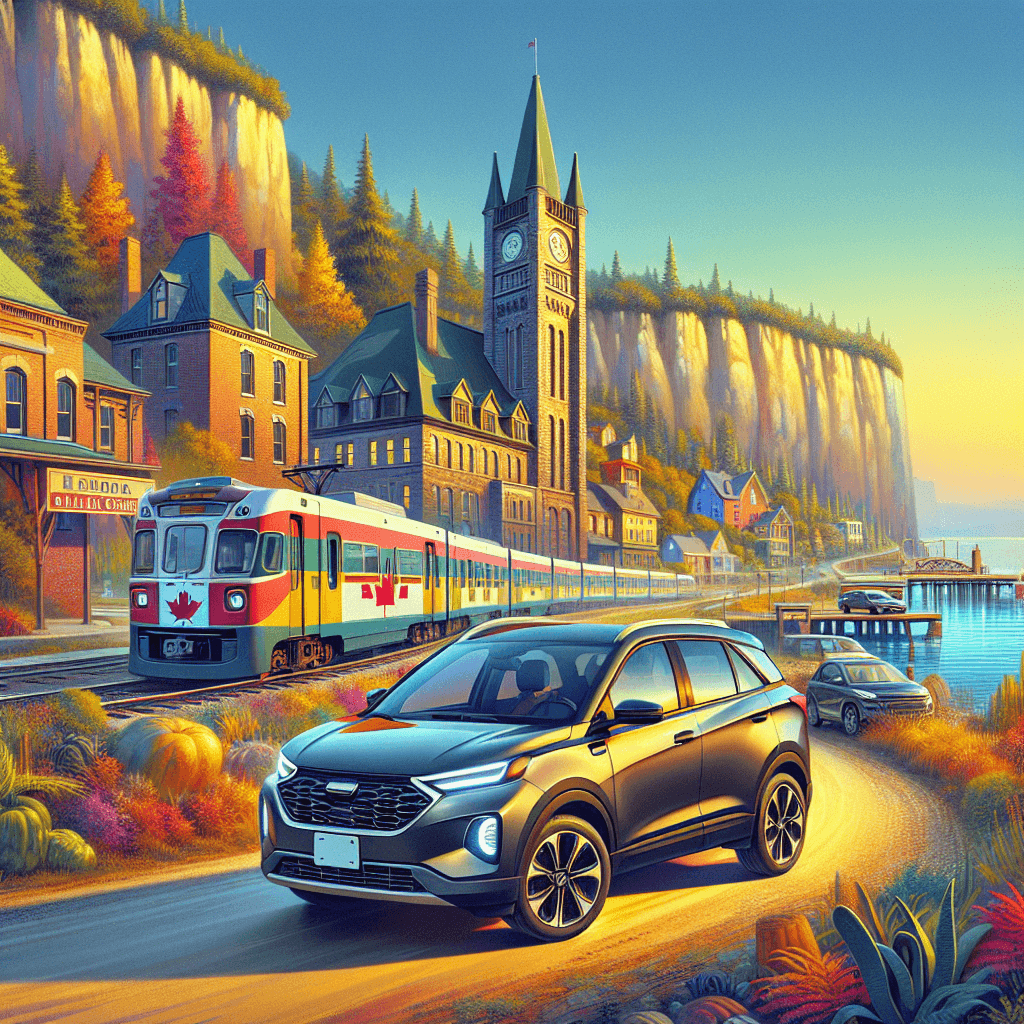 City car in vibrant Barrie landscape with iconic landmarks