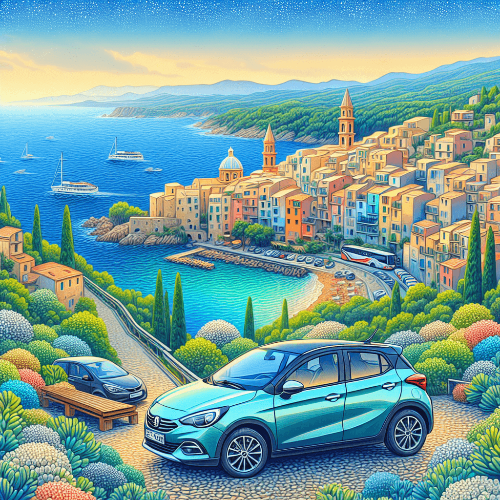 City car in vibrant Bastia scenic, seaside and mountain backdrop