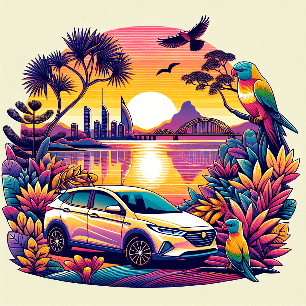 City car in serene Caloundra surroundings with Glasshouse Mountains and Lorikeets