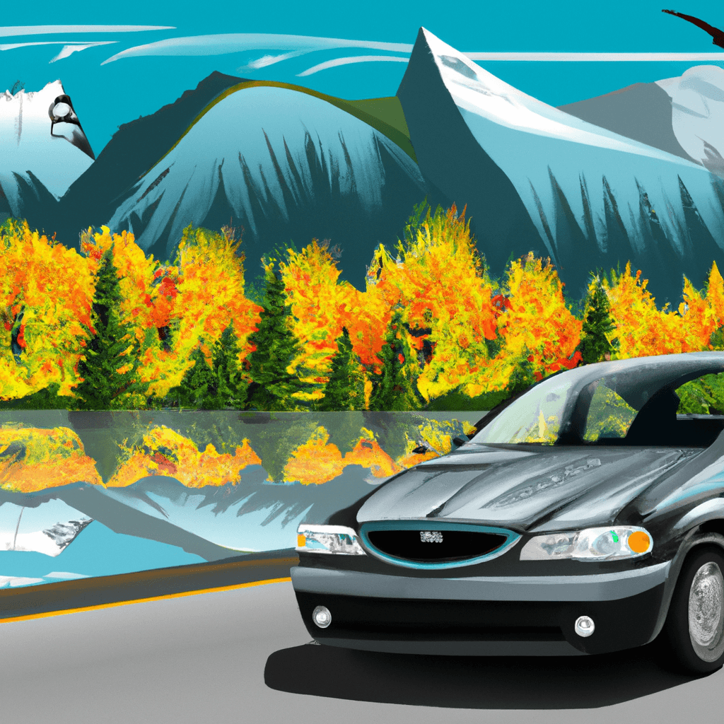 City car on winding road amidst autumnal Canadian landscape