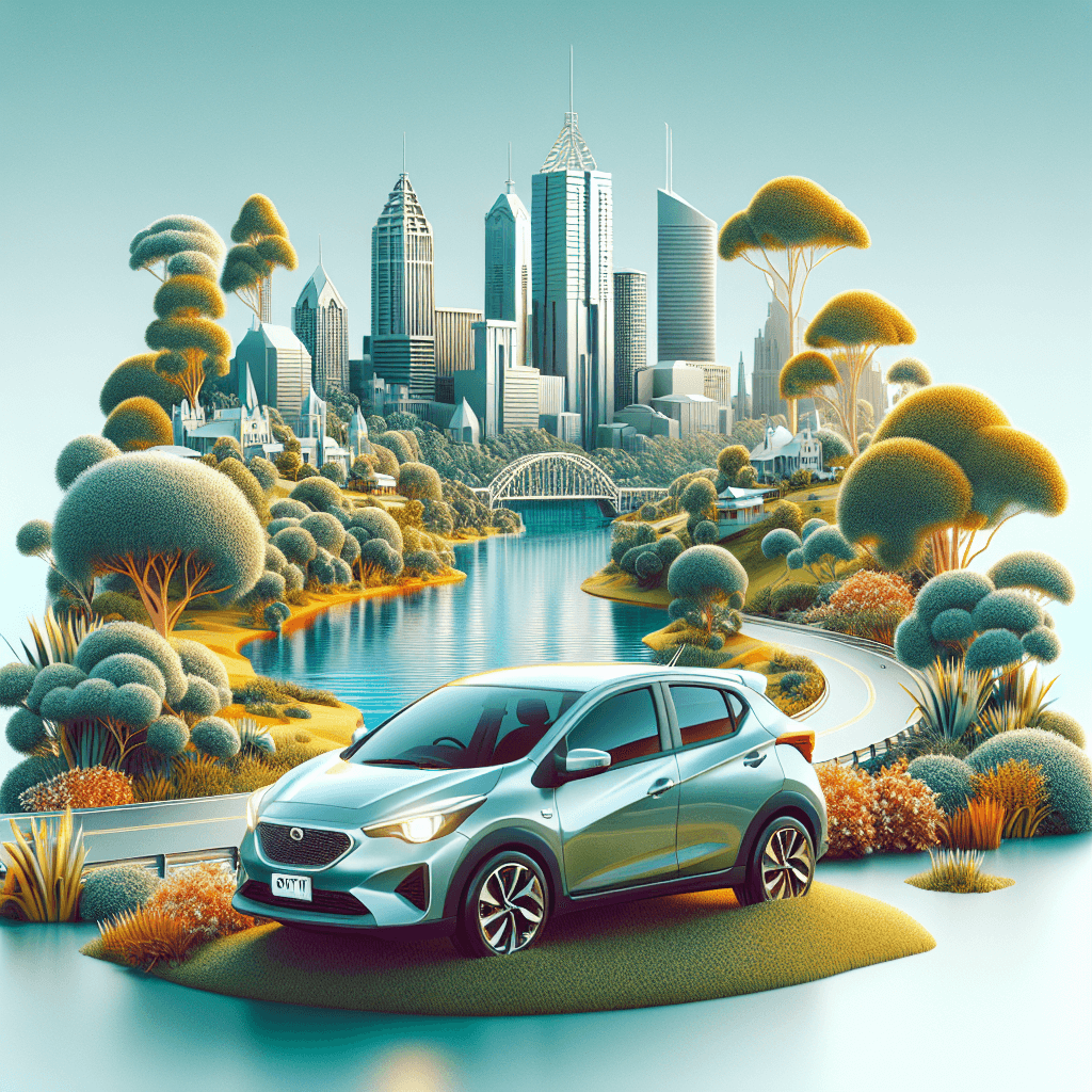 City car in bright Goondiwindi landscape with iconic eucalyptus