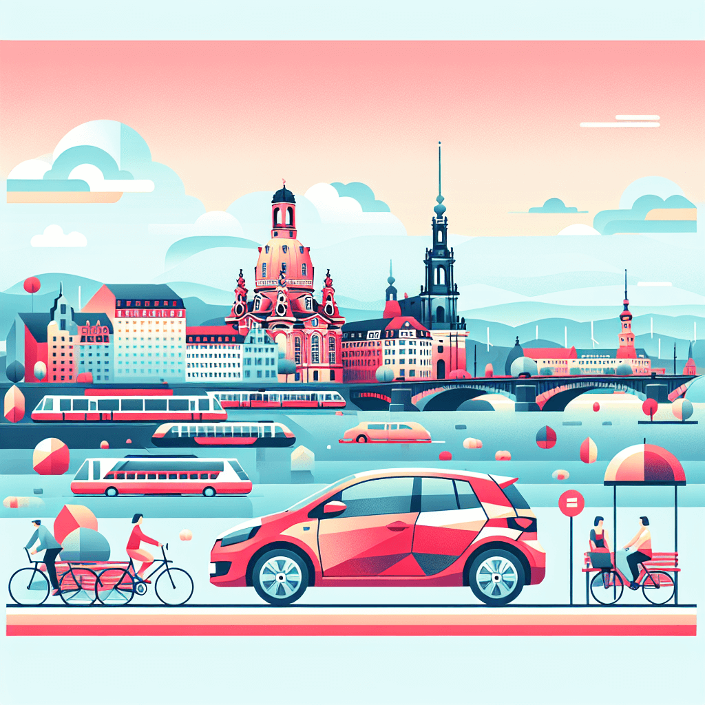 City car in pastel, geometric Dresden landscape