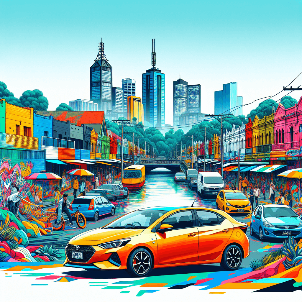 Joyful city car in lively Footscray, amid markets and murals