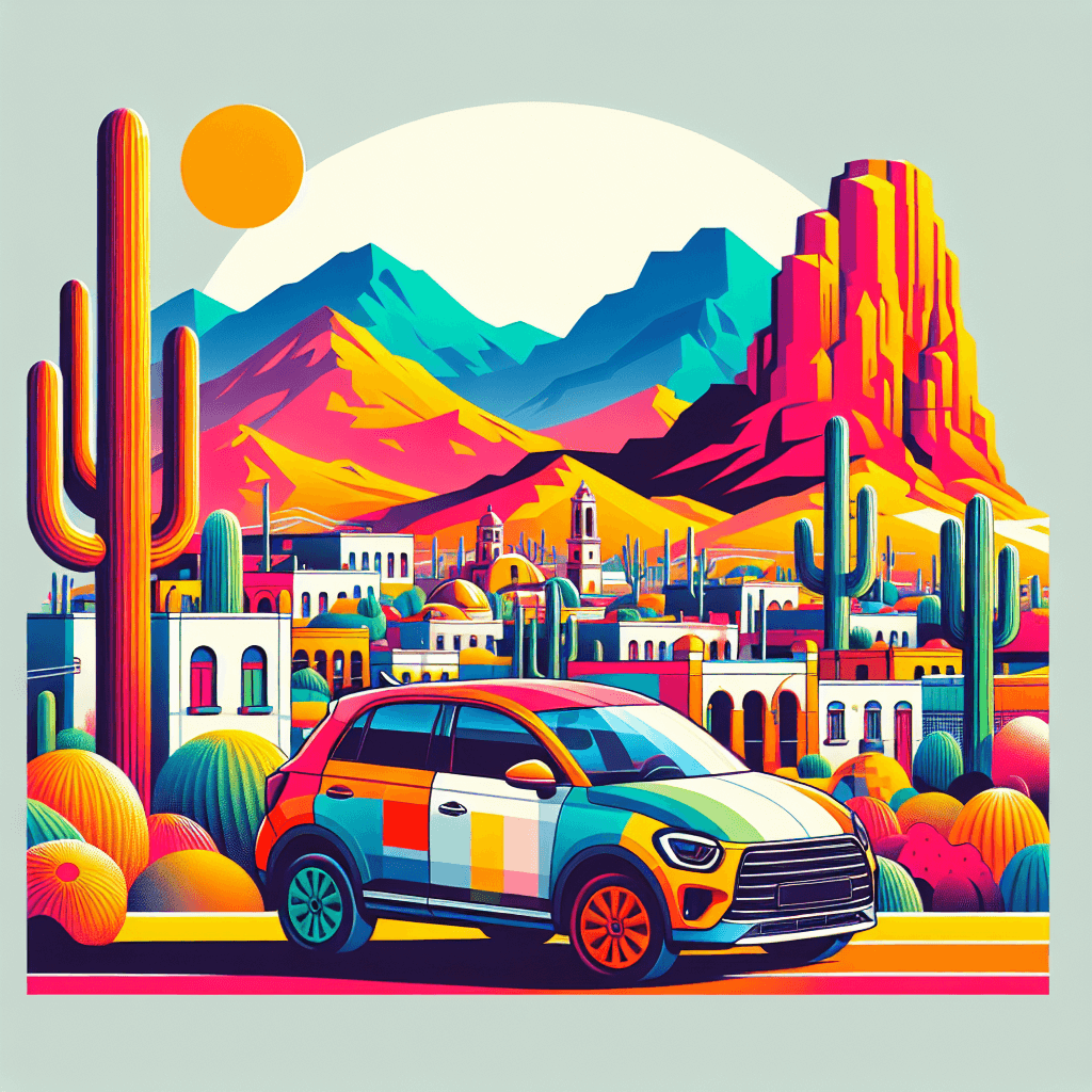 A vivacious city car amidst Hermosillo's iconic landscape