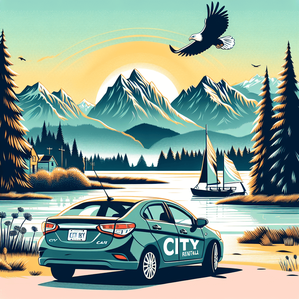 City car, evergreen trees, Fraser River, Golden Ears Mountains, bald eagles