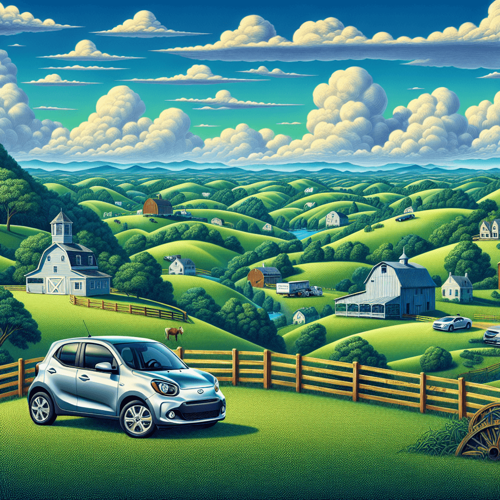 City car in scenic Lexington with rolling hills and barnhouses