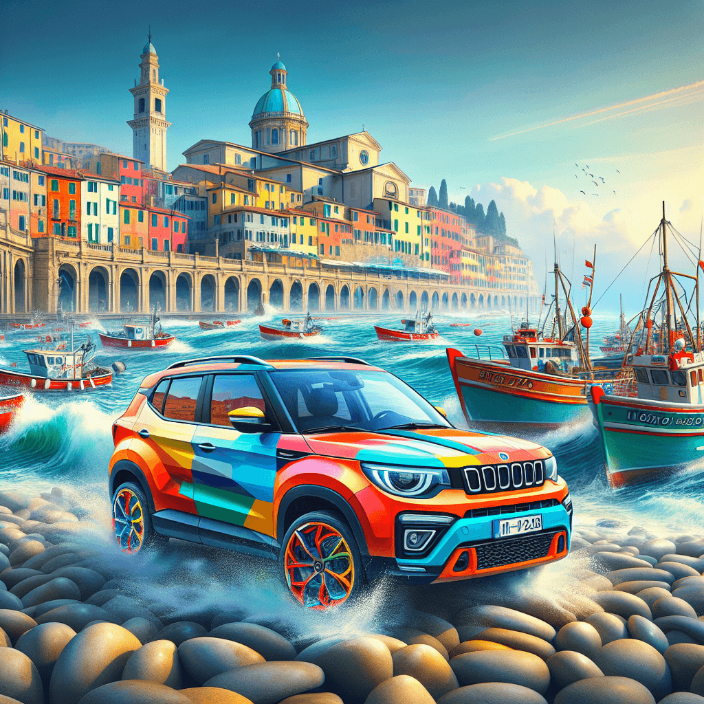 City car in vibrant Livorno landscape with Terrazza Mascagni backdrop