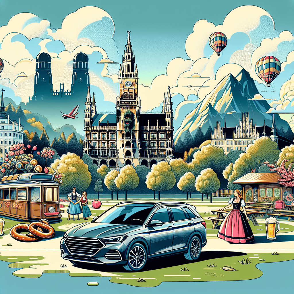 City car in Munich with balloons, kites, and traditional elements