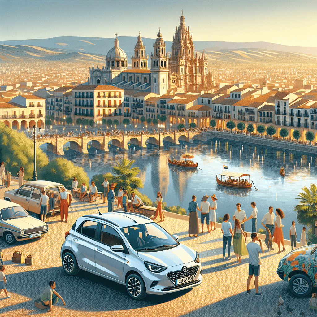 City car in Murcia with Cathedral, river and theatre