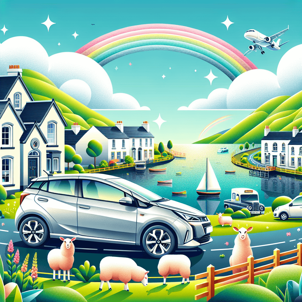 Coche de ciudad en Newtownards, ovejas, botes, arco iris