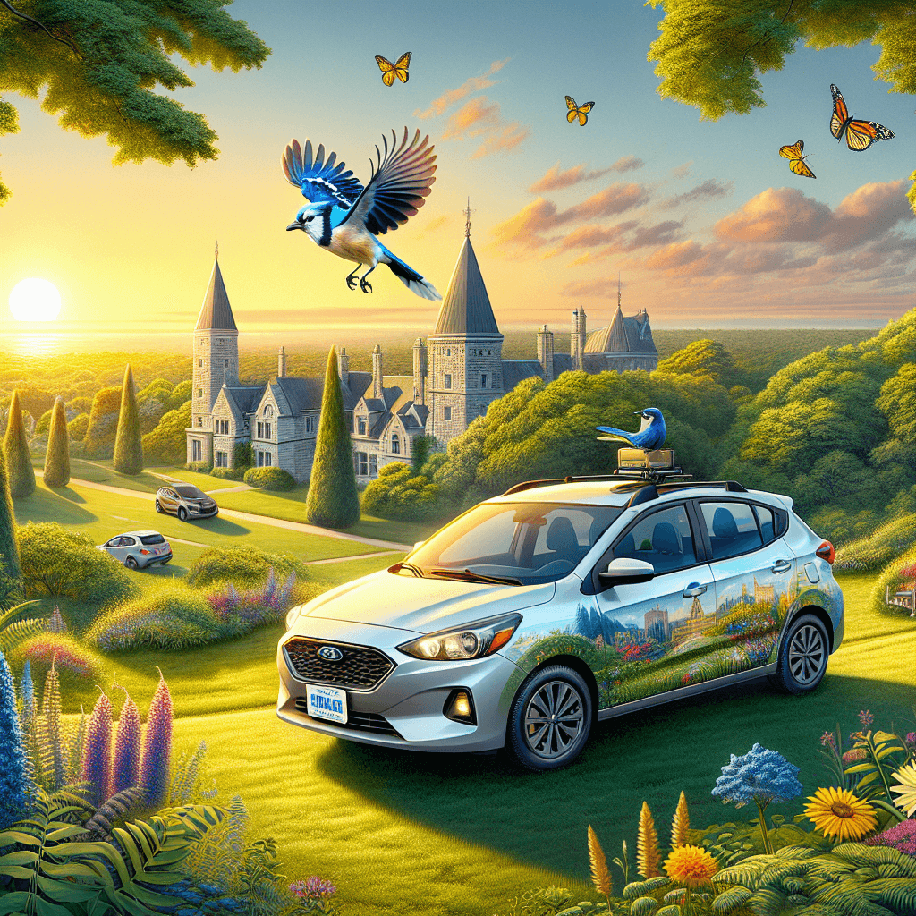 City car in Parkwood Estate with blue jay, butterflies