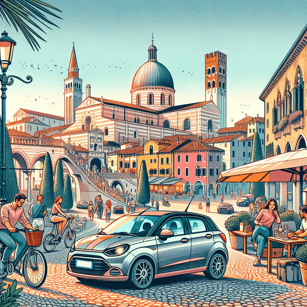 City car, cobblestone street, Italian architecture, university, square