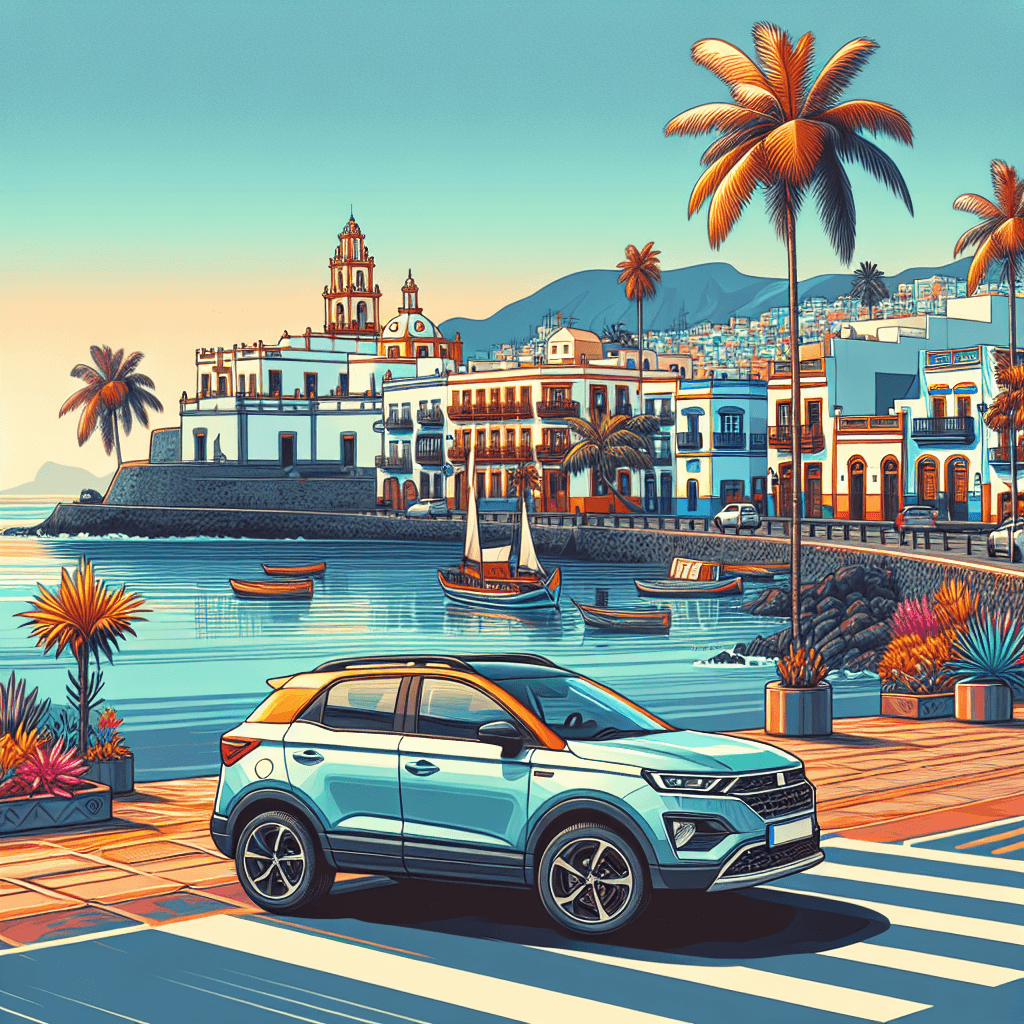 City car, sea view, Palm trees, colonial architecture