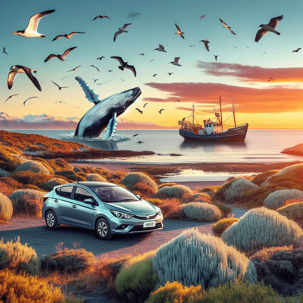 Car parked in a vibrant Puerto Madryn landscape