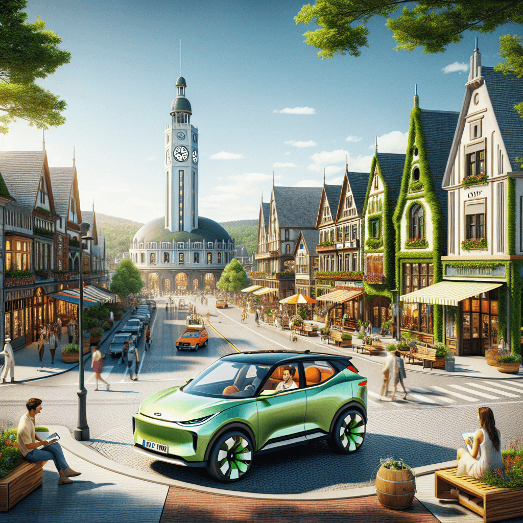 City car in Stevenage with clock tower and green parks