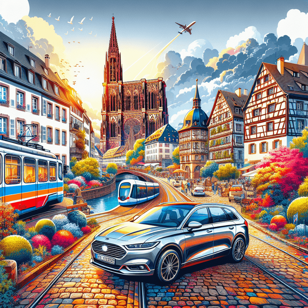 City car in Strasbourg, cathedral, Petite France, tram