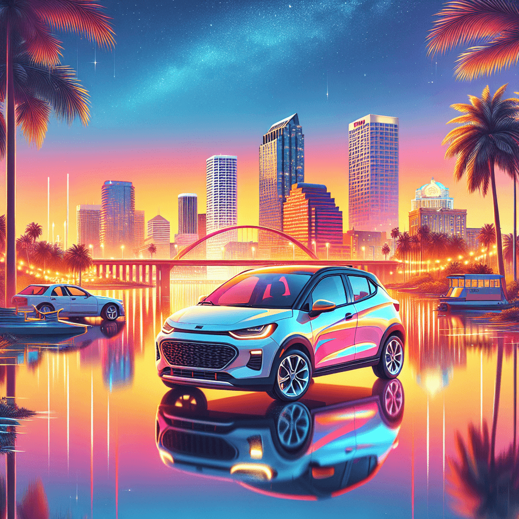 City car, local Bridge, palm trees, twinkling lights, sunset reflections