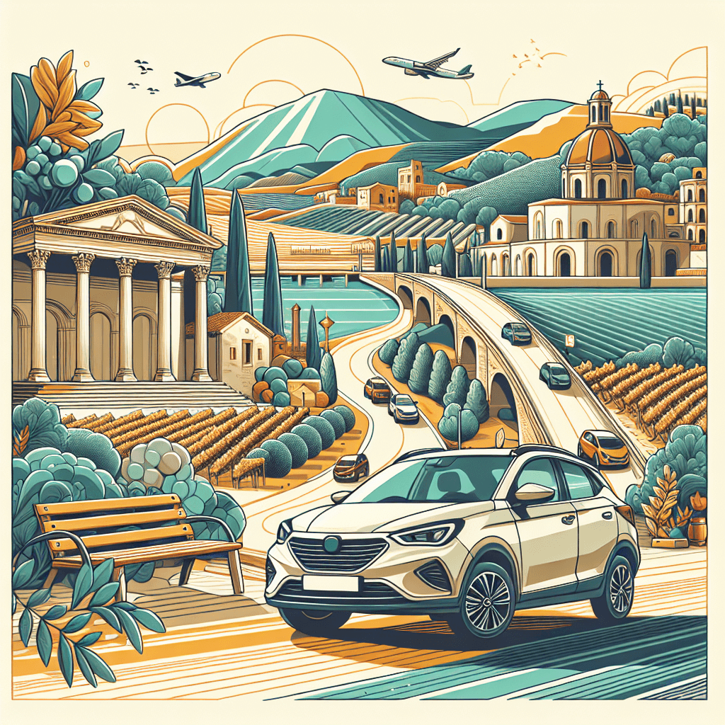 City car, Roman architecture, sea view, vineyards, hills in Tarragona