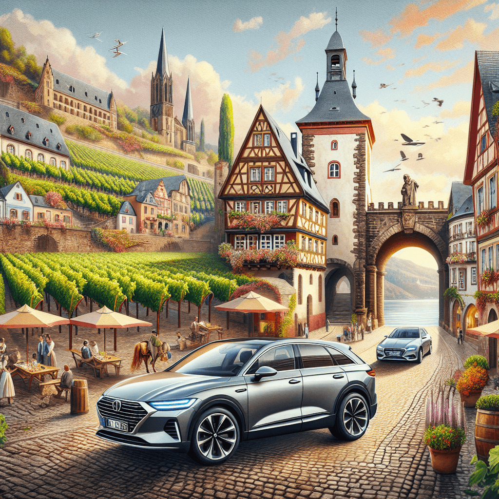 City car in unique Trier landscape with landmarks