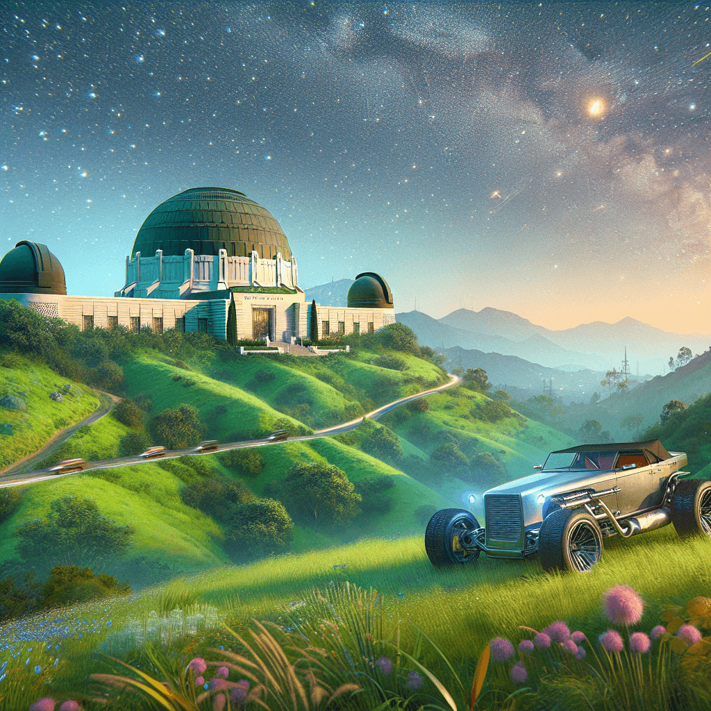 Urban car in Griffith, with observatory, hills and stars