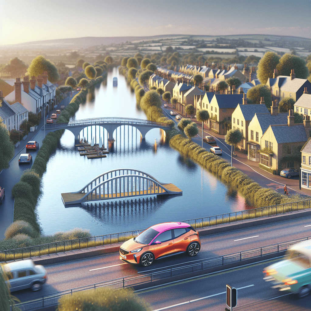 City car in vibrant Uxbridge setting with canal and homes