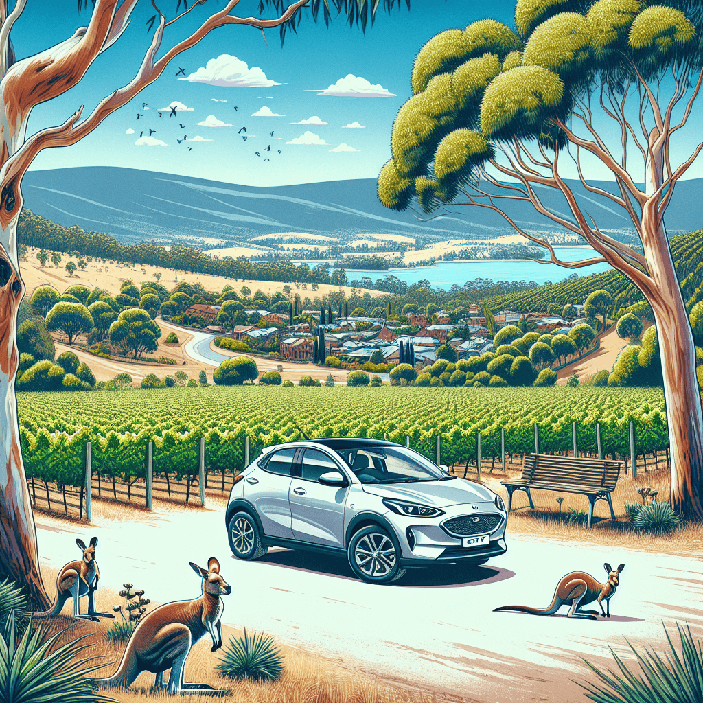City car within Yarra Valley's vineyards, kangaroos, and eucalyptus trees