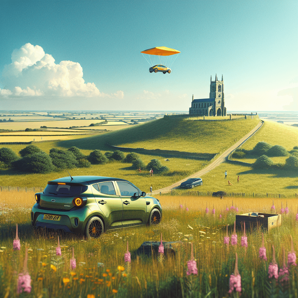 City car in lush Blackheath landscape with flying kites