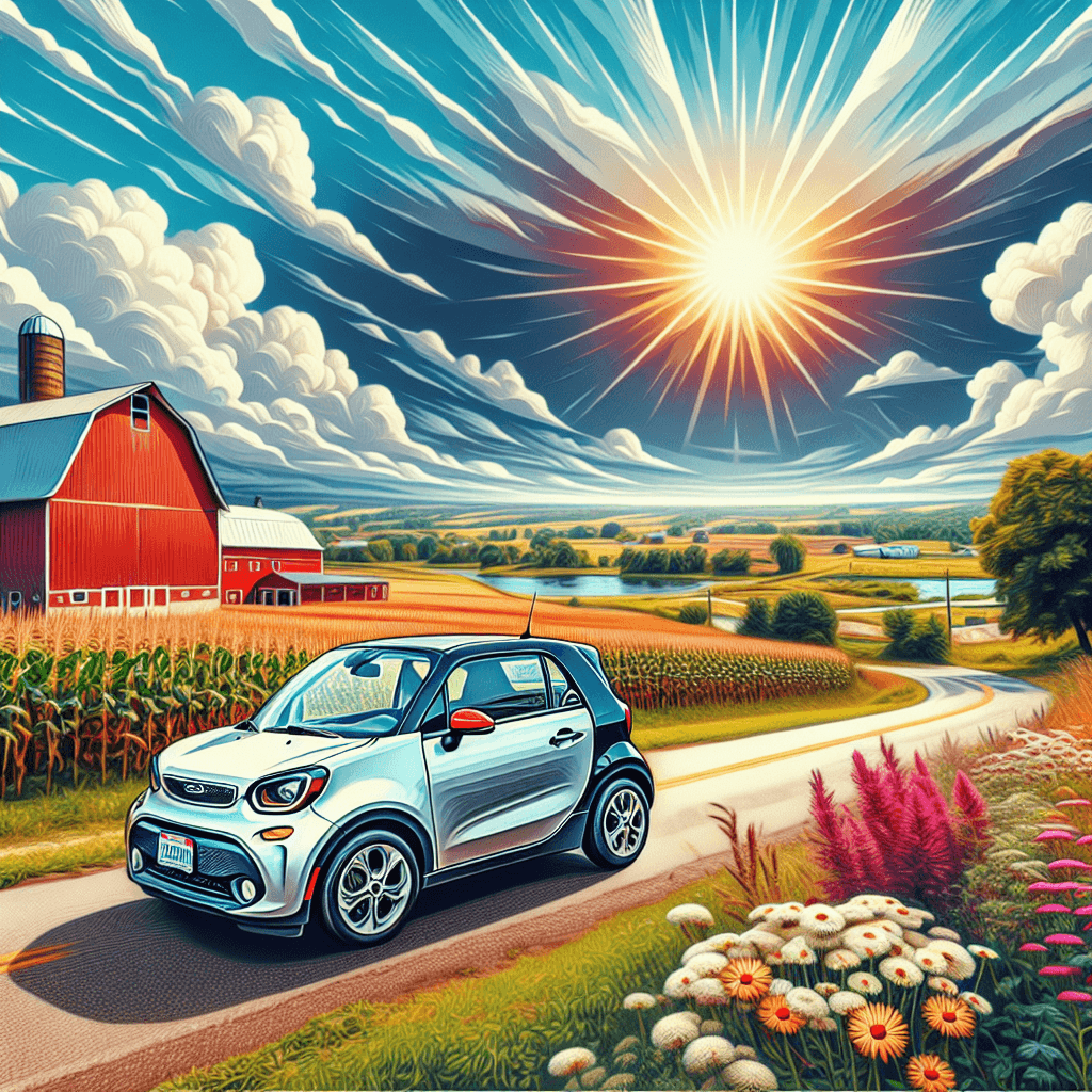 Compact car in Ohio's rolling hills and cornfields